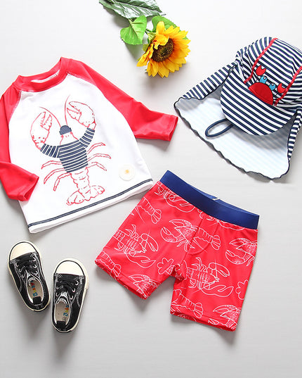 Kostium kąpielowy 3-częściowy dla chłopców ze wzorem homara