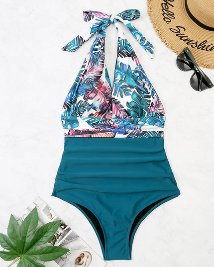 Jednoczęściowy strój kąpielowy monokini w kwiecisty wzór wiązany