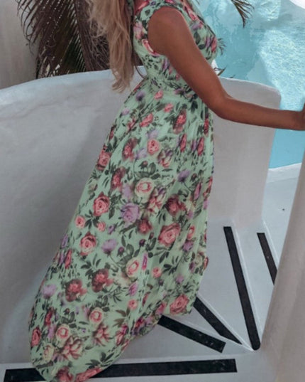 Sukienka maxi z przekładanym dekoltem w kwiaty