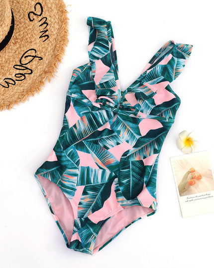 Jednoczęściowy strój kąpielowy dla dziewczynek z falbankami i wiązaniem