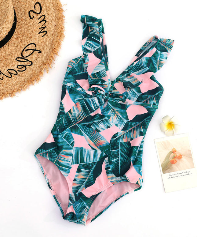 Jednoczęściowy strój kąpielowy dla dziewczynek z falbankami i wiązaniem