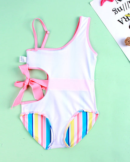 Jednoczęściowy strój kąpielowy dla dziewczynki z wycięciem i wiązaniem
