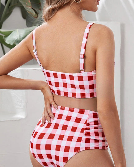 Dwuczęściowy strój kąpielowy dla kobiet w ciąży w kratkę