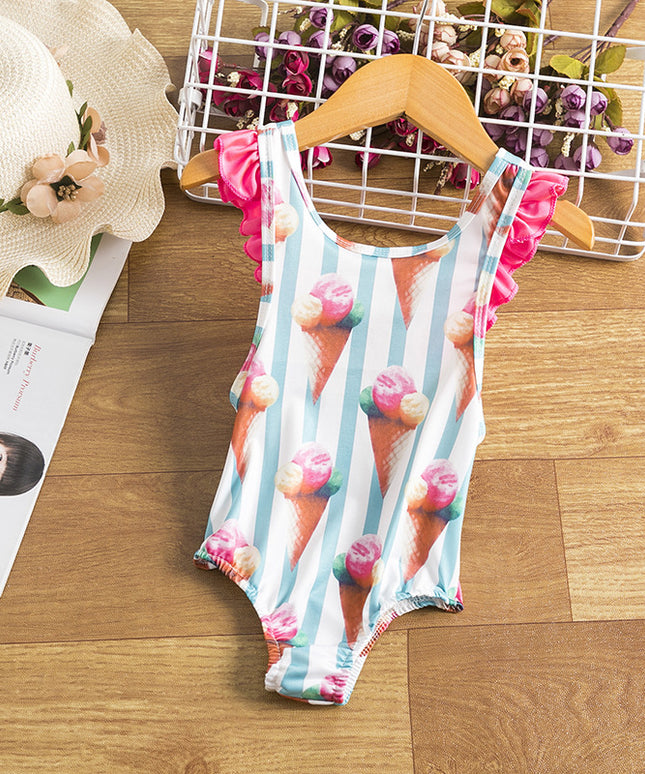 Jednoczęściowy strój kąpielowy dla niemowląt z falbankami i kokardą