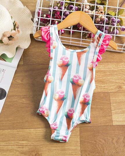 Jednoczęściowy strój kąpielowy dla dziewczynki z falbankami i kokardą