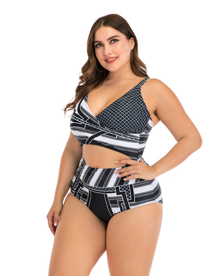 Jednoczęściowy strój kąpielowy plus size w geometryczne wzory