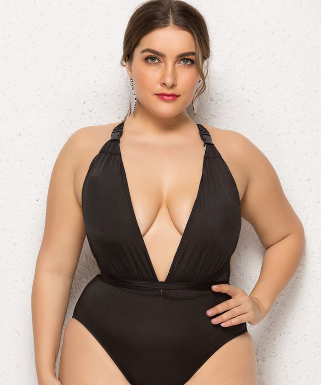 Jednoczęściowy strój kąpielowy plus size mocno wycięty