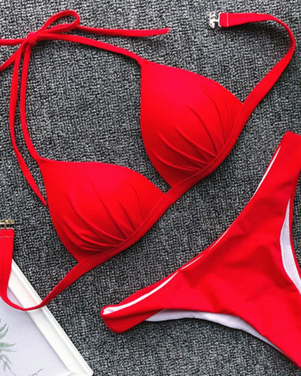 Damski dwuczęściowy strój kąpielowy bikini z marszczeniem