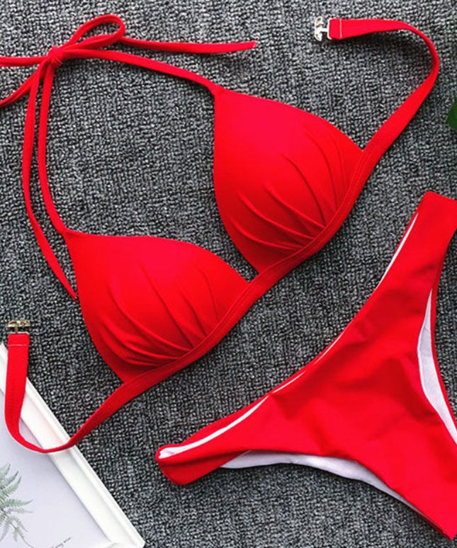 Damski dwuczęściowy strój kąpielowy bikini z marszczeniem