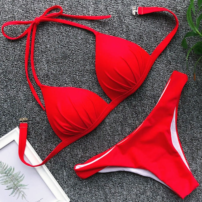 Damski dwuczęściowy strój kąpielowy bikini z marszczeniem