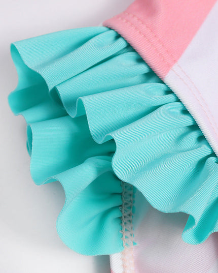 Jednoczęściowy strój kąpielowy dla niemowląt w paski z falbankami