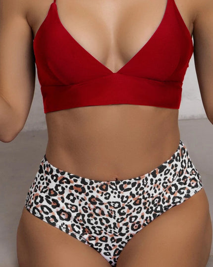 Damski dwuczęściowy strój kąpielowy bikini z majtkami w panterkę