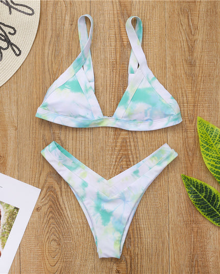 Damski dwuczęściowy strój kąpielowy bikini we wzór Tie Dye
