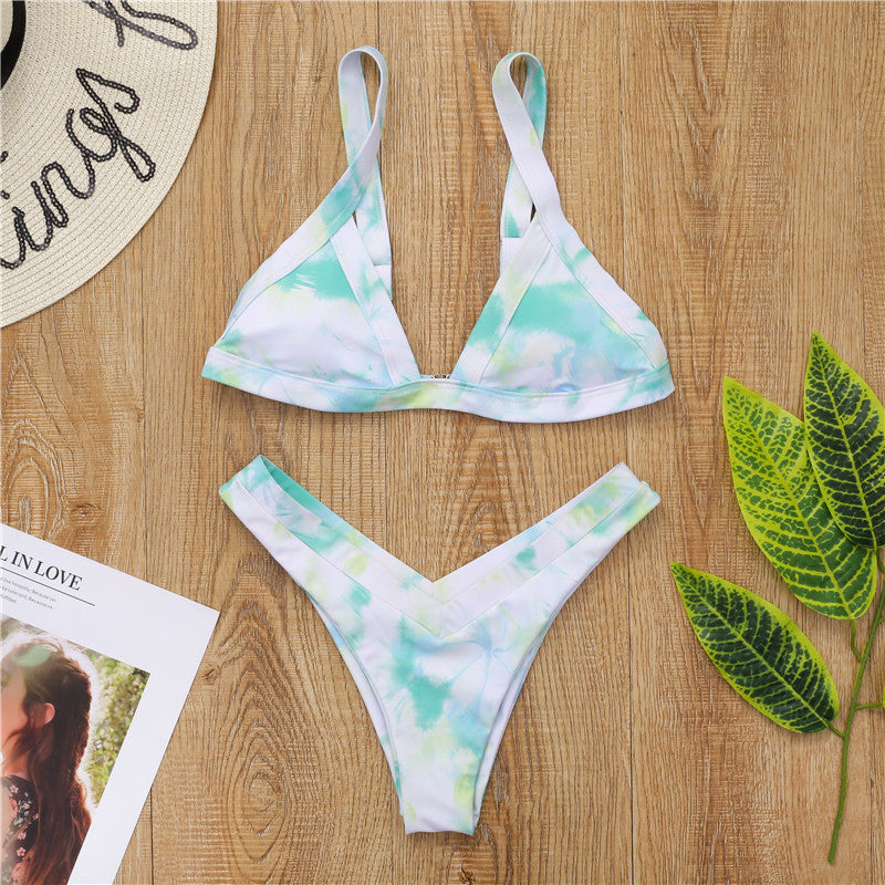 Damski dwuczęściowy strój kąpielowy bikini we wzór Tie Dye