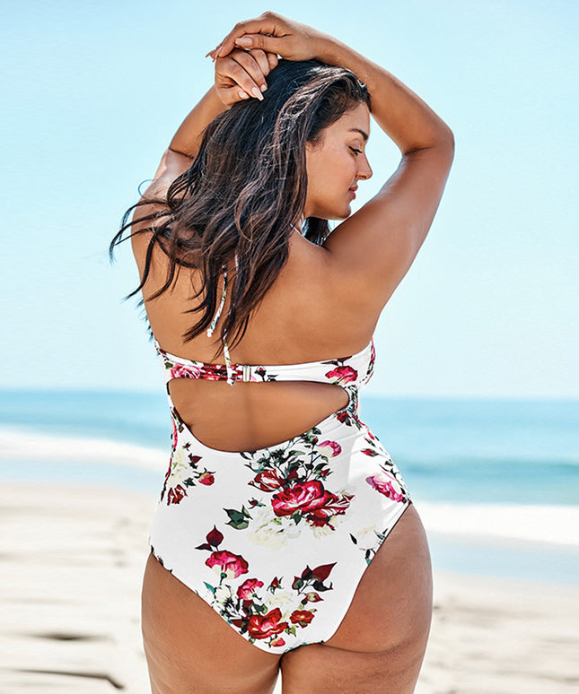 Jednoczęściowy strój kąpielowy plus size w kwiaty