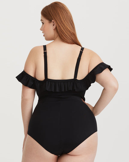 Jednoczęściowy strój kąpielowy plus size z opadającymi ramiączkami