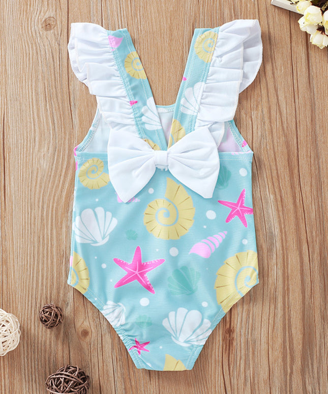 Jednoczęściowy strój kąpielowy dla niemowląt w muszelki z falbankami