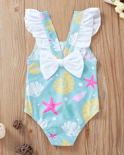 Jednoczęściowy strój kąpielowy dla dziewczynki w muszelki z falbankami