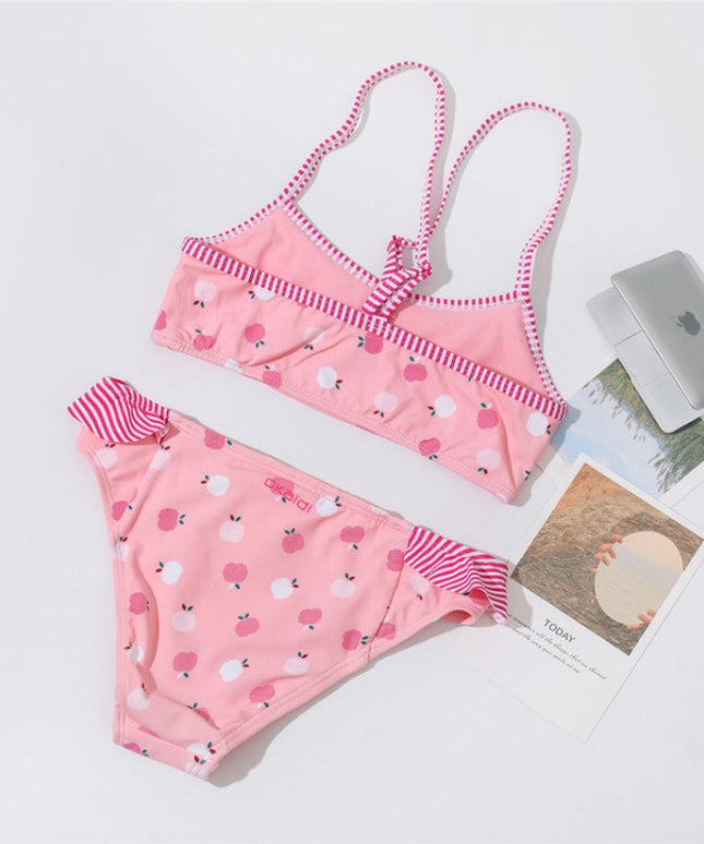 Dwuczęściowy strój kąpielowy bikini dla dziewczynek z falbanką