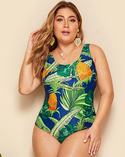 Jednoczęściowy strój kąpielowy plus size klasyczny w ananasy