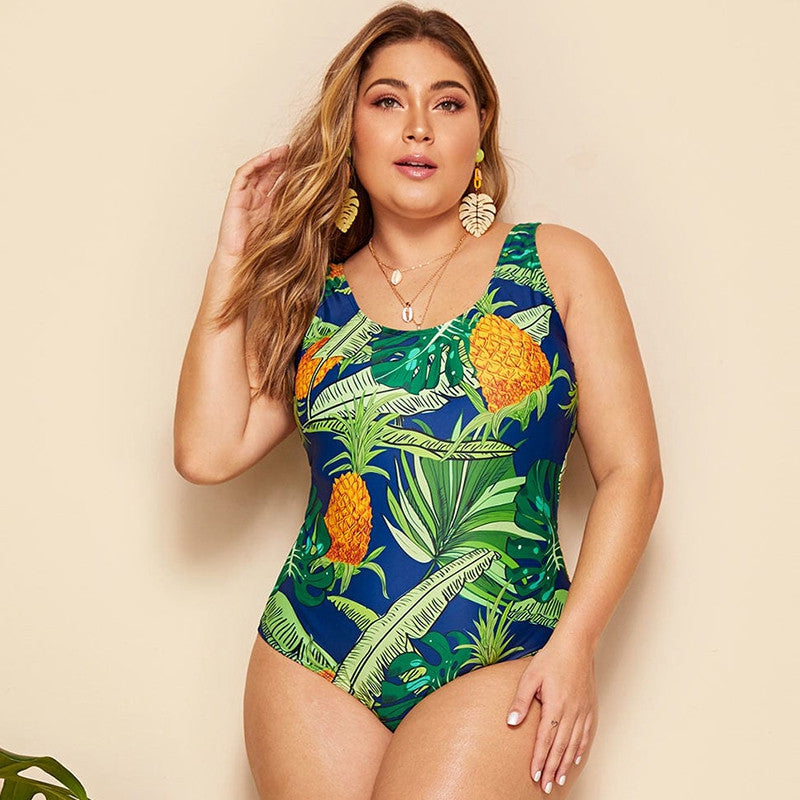 Jednoczęściowy strój kąpielowy plus size klasyczny w ananasy
