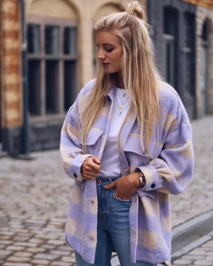 Damska kurtka przejściowa koszulowa w kratkę