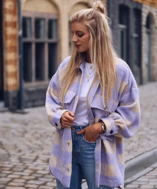 Damska kurtka przejściowa koszulowa w kratkę