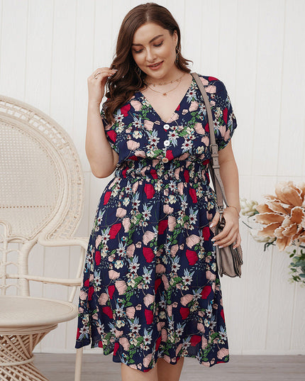 Sukienka plus size w letnie kolory z gumką w pasie