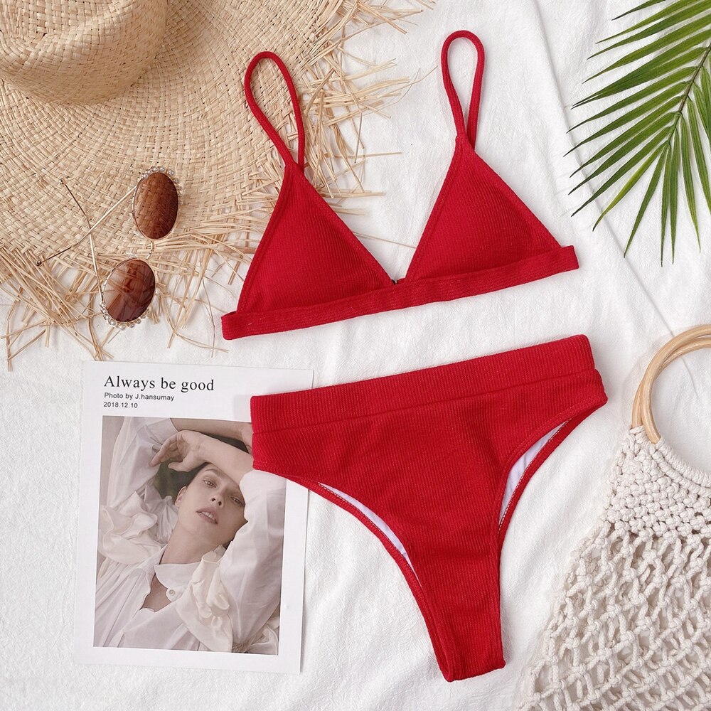 Damski dwuczęściowy strój kąpielowy bikini z wysokim stanem