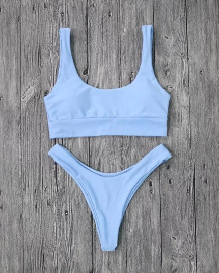 Damski dwuczęściowy strój kąpielowy bikini niebieski