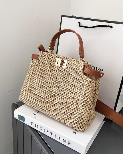 Torba plażowa słomkowa z kolorowym paskiem