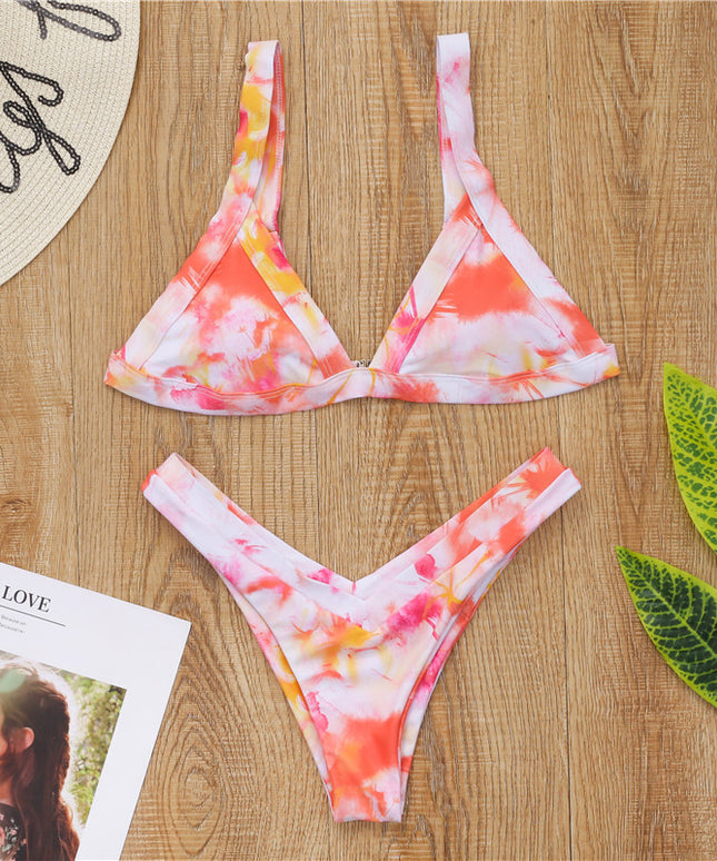 Damski dwuczęściowy strój kąpielowy bikini we wzór Tie Dye