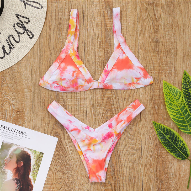 Damski dwuczęściowy strój kąpielowy bikini we wzór Tie Dye