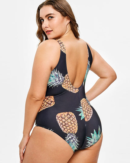 Jednoczęściowy strój kąpielowy plus size klasyczny w ananasy
