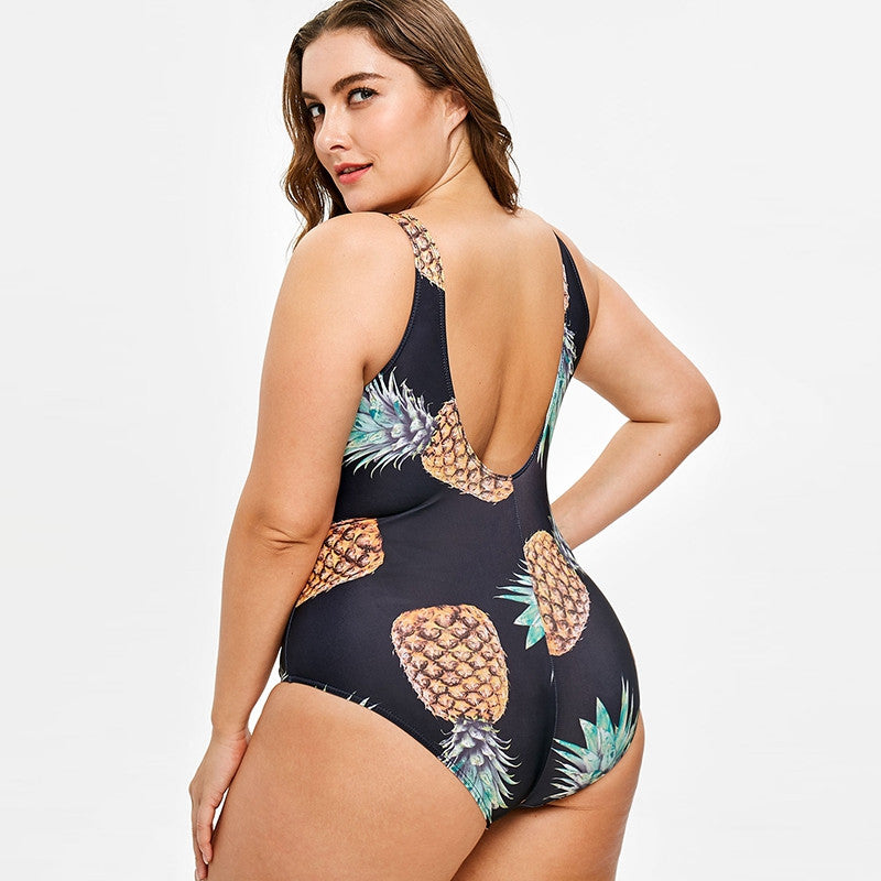 Jednoczęściowy strój kąpielowy plus size klasyczny w ananasy