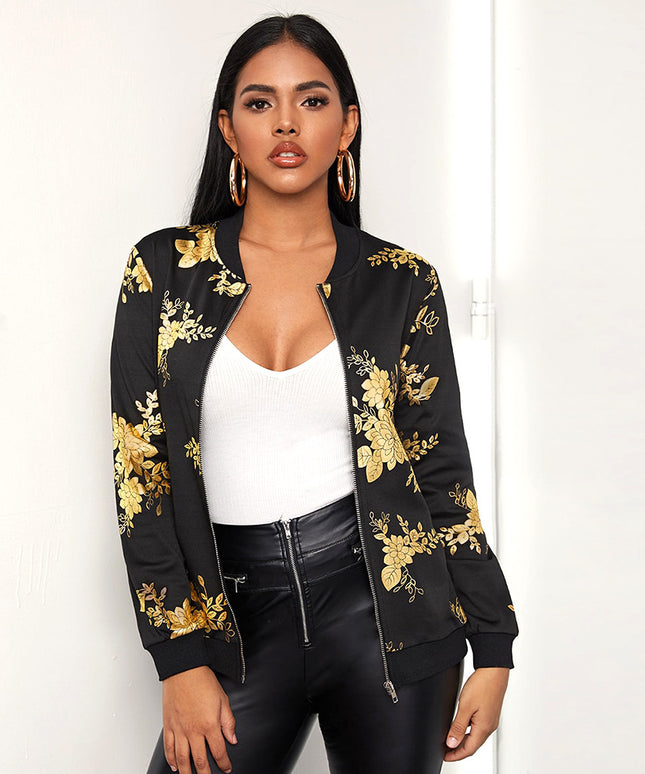 Damska kurtka przejściowa w złote kwiaty