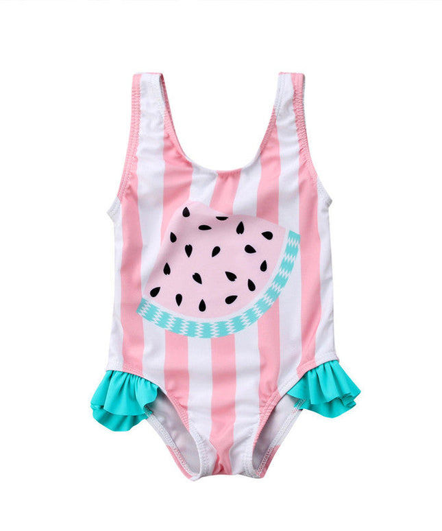 Jednoczęściowy strój kąpielowy dla niemowląt w paski z falbankami