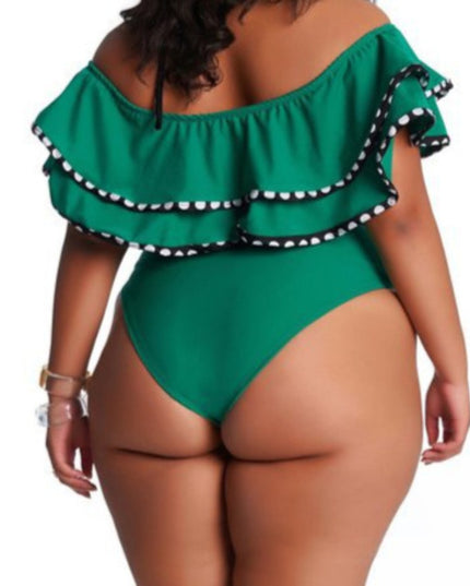 Dwuczęściowy strój kąpielowy plus size z ozdobnymi falbanami