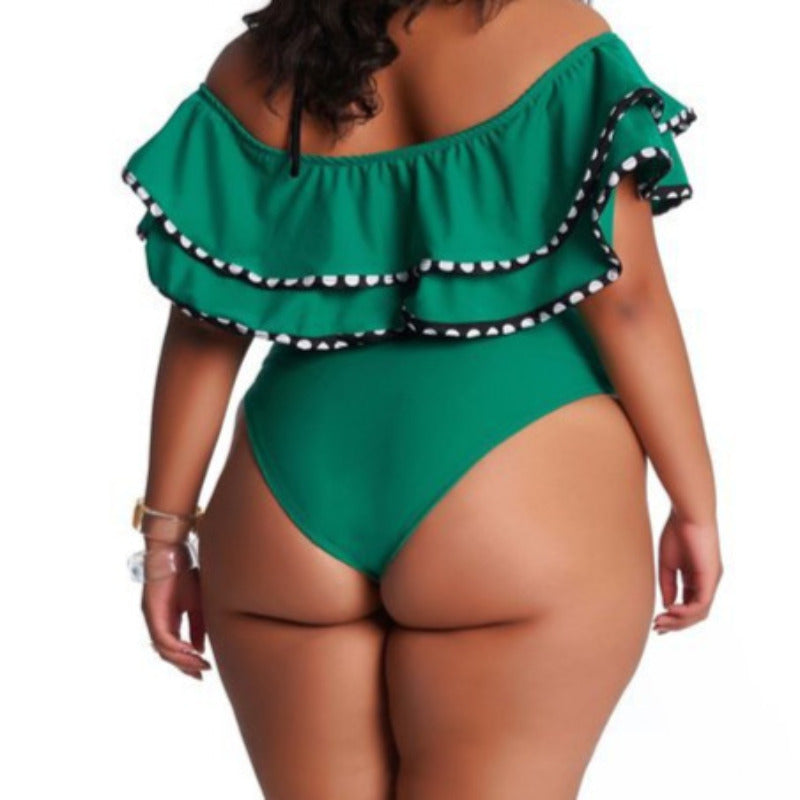 Dwuczęściowy strój kąpielowy plus size z ozdobnymi falbanami