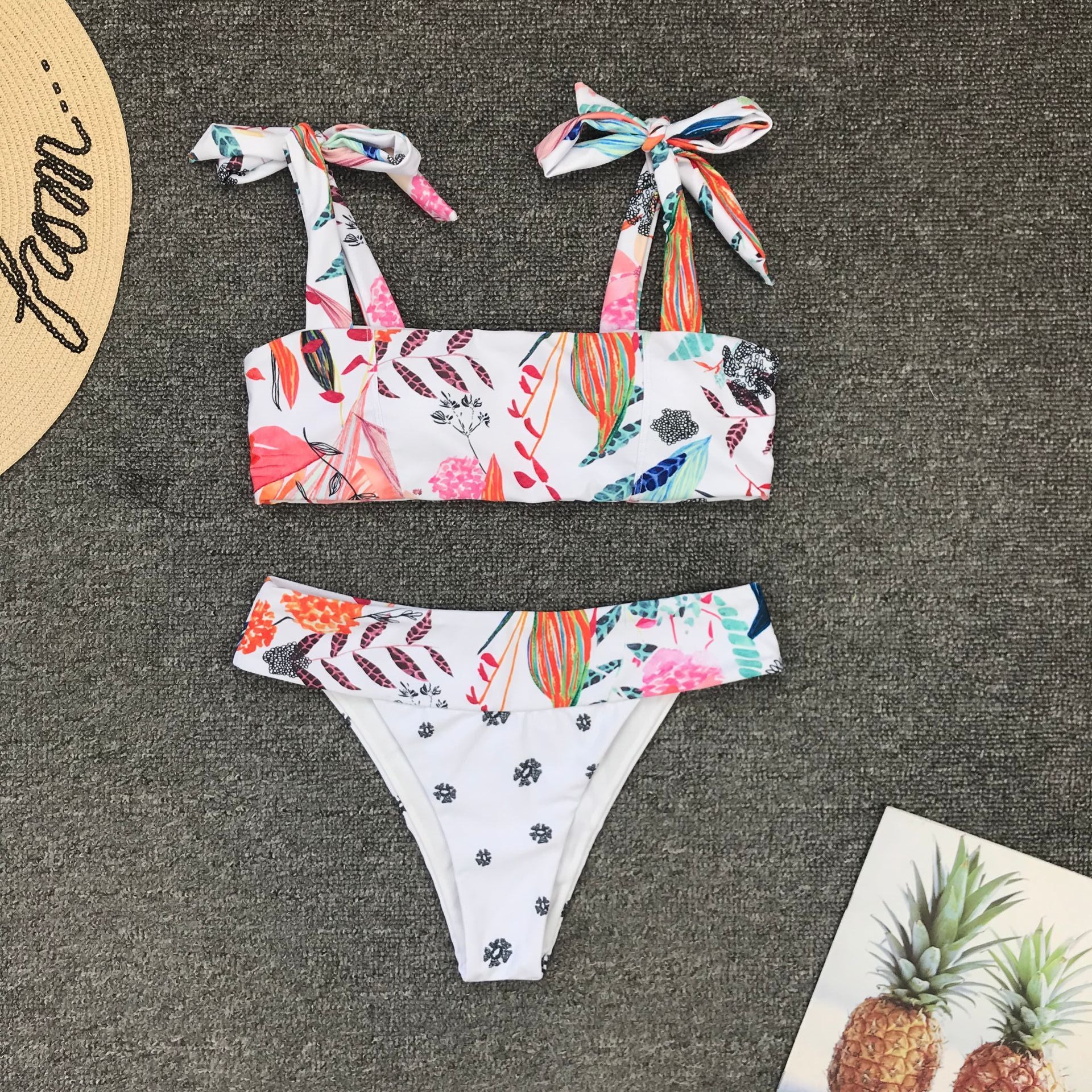 Damski dwuczęściowy strój kąpielowy bikini z wiązaniem na ramionach