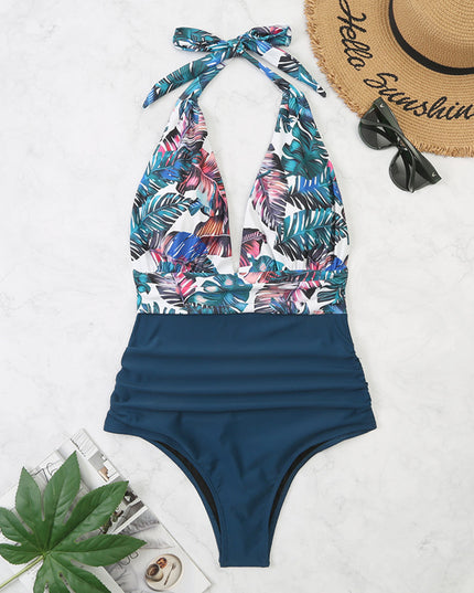 Jednoczęściowy strój kąpielowy monokini w kwiecisty wzór wiązany