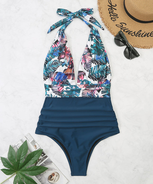 Jednoczęściowy strój kąpielowy monokini w kwiecisty wzór wiązany