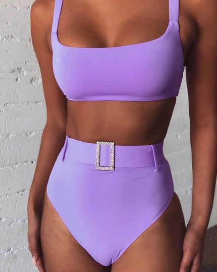 Damski dwuczęściowy strój kąpielowy bikini z wysokim stanem i paskiem