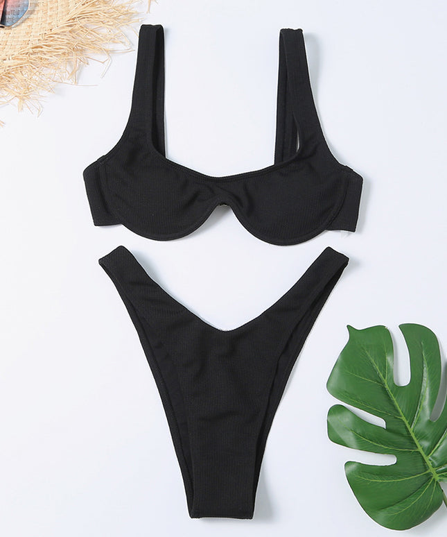 Damski dwuczęściowy strój kąpielowy bikini na szerokich ramiączkach