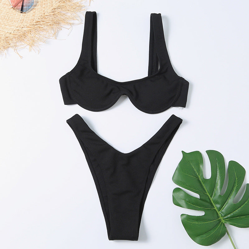 Damski dwuczęściowy strój kąpielowy bikini na szerokich ramiączkach