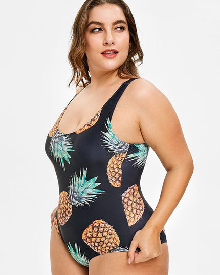Jednoczęściowy strój kąpielowy plus size klasyczny w ananasy