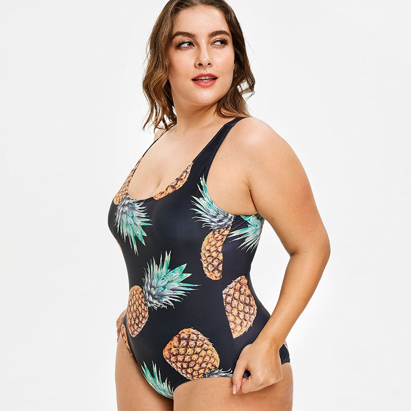 Jednoczęściowy strój kąpielowy plus size klasyczny w ananasy