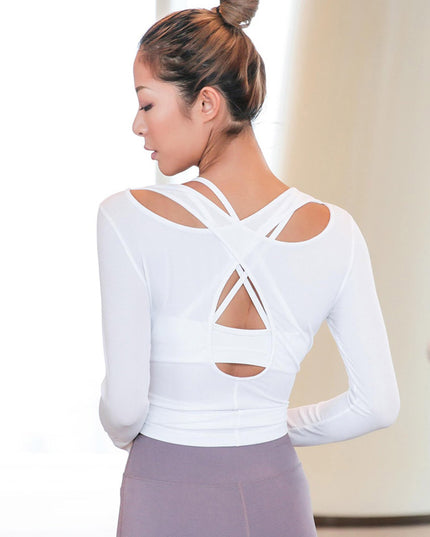 Damska koszulka z długim rękawem z ozdobnym wycięciem na plecach