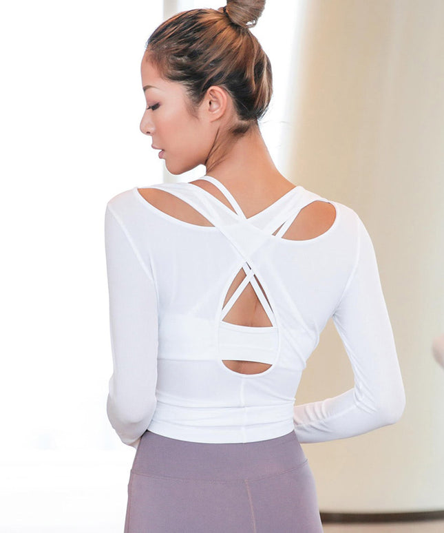 Damska koszulka z długim rękawem z ozdobnym wycięciem na plecach