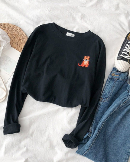 Damska koszulka z długim rękawem z naszywkami zwierzątek